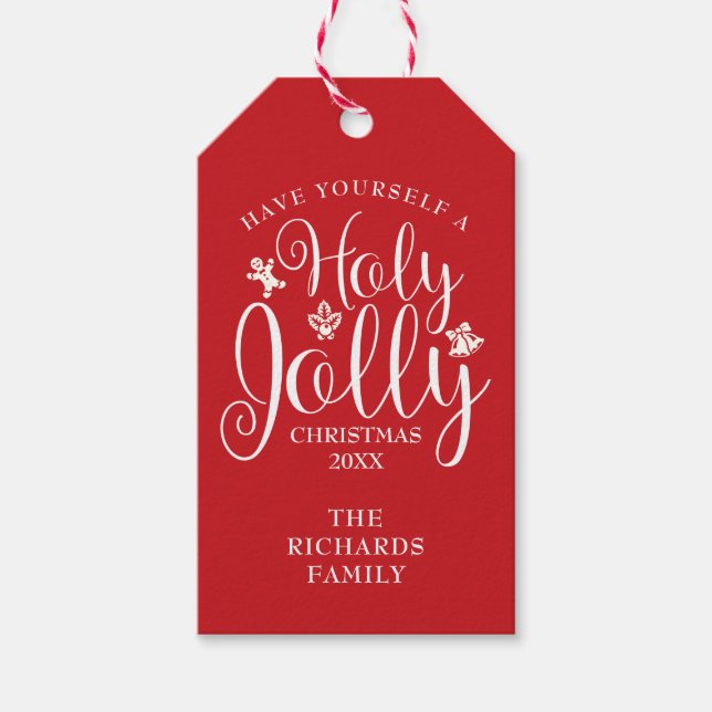 Familienname Holy Jolly Weihnachten Geschenkanhänger (Vorderseite)