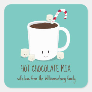 Familienname Hot Chocolate Mix Weihnachten Quadratischer Aufkleber