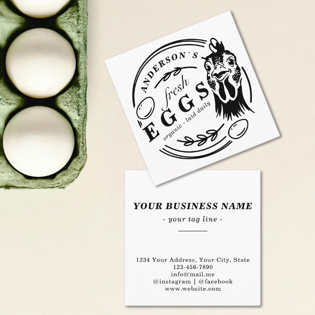 Familienname Hühnereier Runde dekorativ Quadratische Visitenkarte (Family Name Chicken Egg Farm Round Decorative Square Business Card)