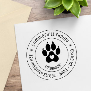 Familienname Hund Pfotenabdruck Rund Adresse Gummistempel