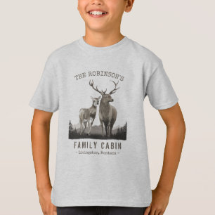 Familienname Hütte Hirsch Kiefer Wald Grau T-Shirt