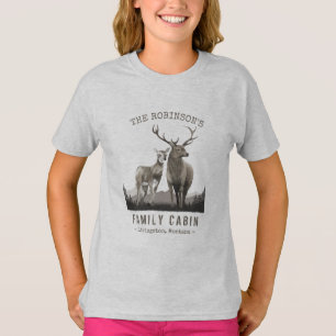 Familienname Hütte Hirsch Kiefer Wald Grau T-Shirt