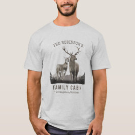 Familienname Hütte Hirsche Pinienwald Lichtgrau T-Shirt