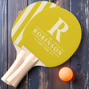 Familienname & Initial Polo Streifen dunkle Zitron Tischtennis Schläger