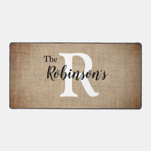 Familienname Initial Rustic Burlap Image individue Schreibtischunterlage