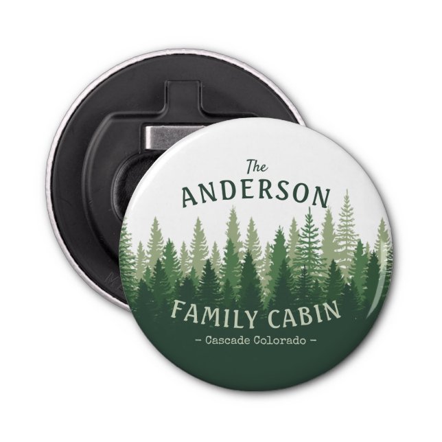 Familienname Kabine Lage Pine Tree Forest Flaschenöffner (Vorderseite)