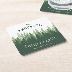 Familienname Kabine Lage Pine Tree Forest Rechteckiger Pappuntersetzer