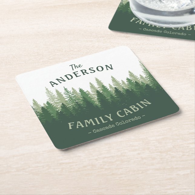Familienname Kabine Lage Pine Tree Forest Rechteckiger Pappuntersetzer (angewinkelt)