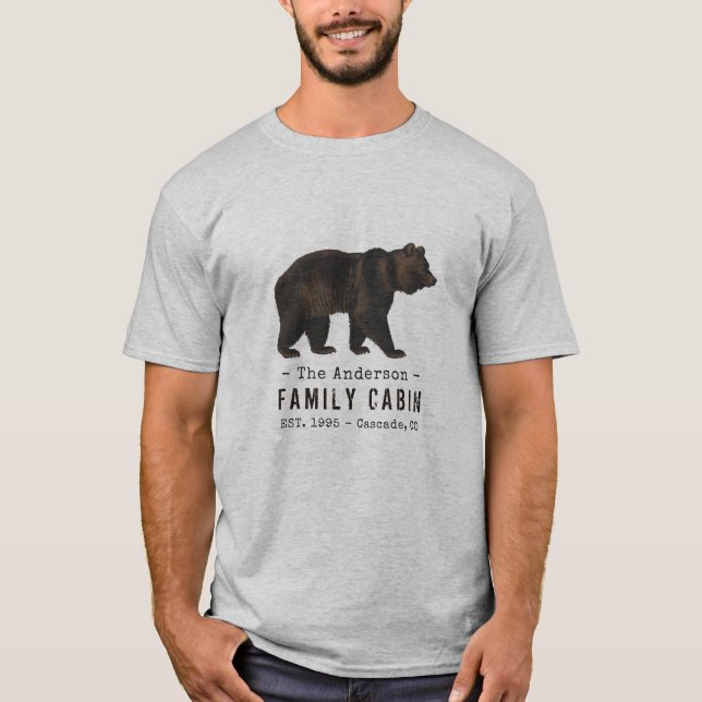 Familienname Kabine Rustikaler brauner Bär T-Shirt (Vorderseite)