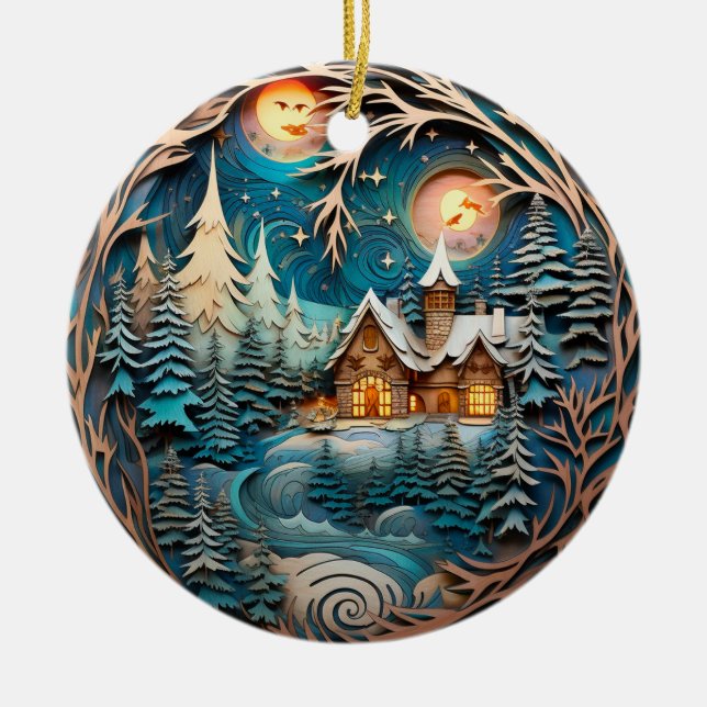 Familienname Kabine Rustikaler Wald Personalisiert Keramik Ornament (Vorne)