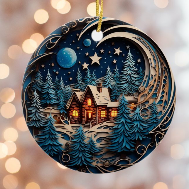 Familienname Kabine Rustikaler Wald Personalisiert Keramik Ornament (Von Creator hochgeladen)