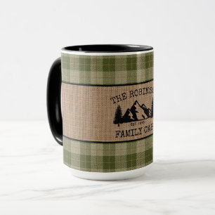 Familienname Kabinen Bäume Sage Kariert Burlap Bi Tasse