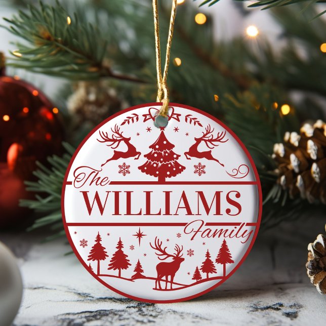 Familienname Keepake Classic Weihnachten Custom Keramik Ornament (Family Name Keepsake Classic Christmas Custom Ceramic Ornament, Just add your family name!)