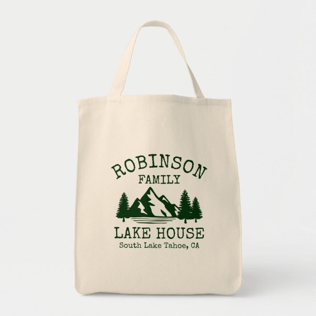 Familienname Lake House Forest Green Silhouette Tragetasche (Vorne)