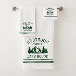 Familienname Lake House Forest Green Trees Badhandtuch Set