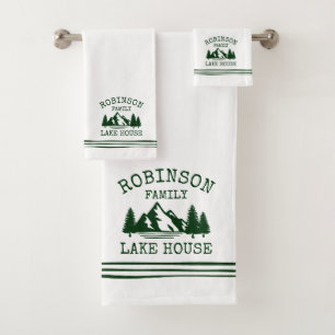 Familienname Lake House Forest Green Trees Badhandtuch Set