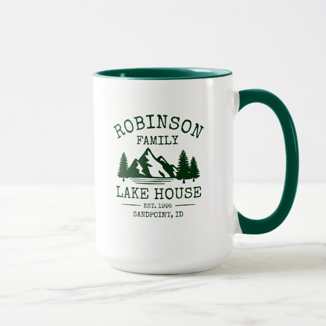 Familienname Lake House Forest Green Trees Big Tasse (Rechts)