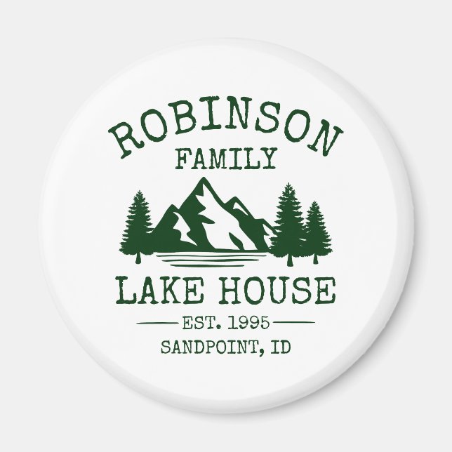 Familienname Lake House Forest Green Trees Magnet (Vorne)