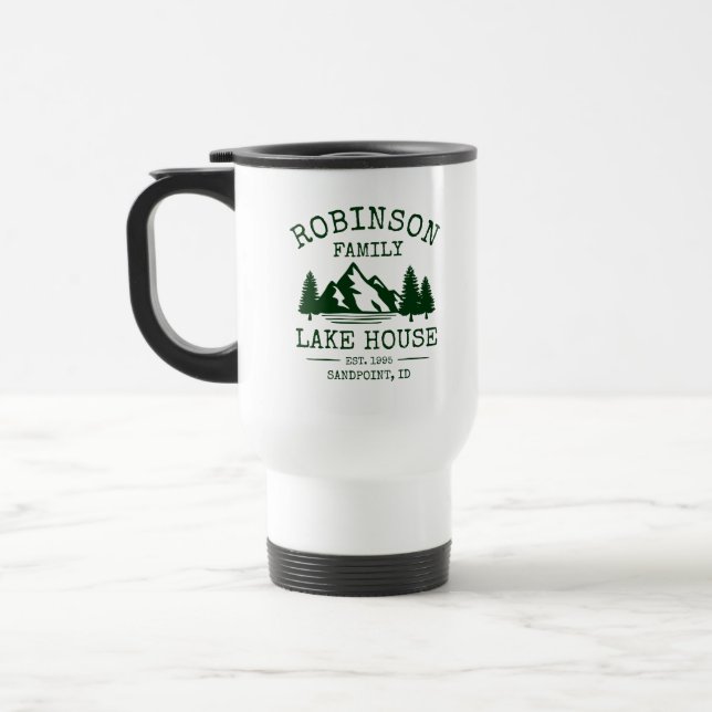 Familienname Lake House Forest Green Trees Reisebecher (Links)