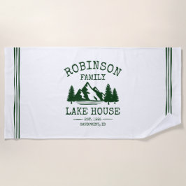 Familienname Lake House Forest Green Trees White Strandtuch