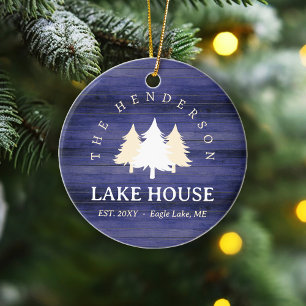 Familienname Lake House Pine Trewood Personalisier Keramik Ornament