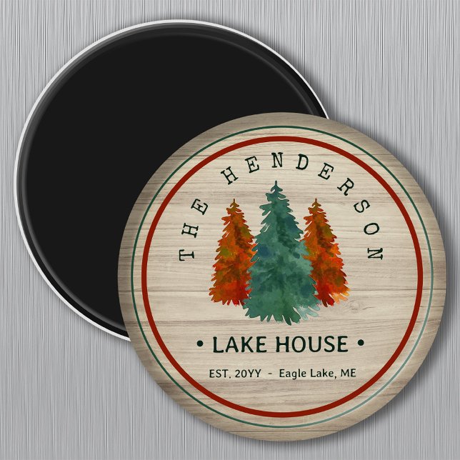 Familienname Lake House Pine Trewood Personalisier Magnet (Von Creator hochgeladen)