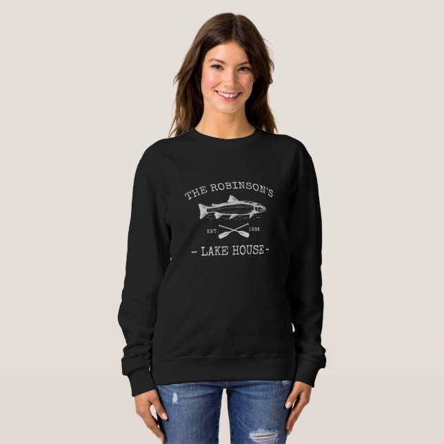 Familienname Lake House Rustikale Fischfrüchte Sch Sweatshirt (Vorne ganz)