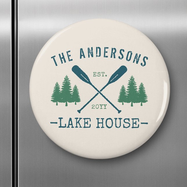 Familienname Lake House Rustikale Oars Pine Trees Magnet (Von Creator hochgeladen)