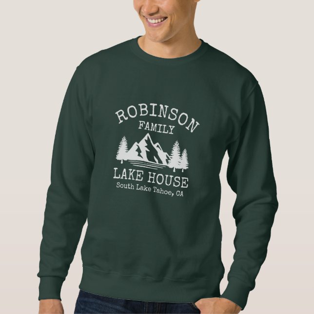 Familienname Lake House Rustikale weiße Silhouette Sweatshirt (Vorderseite)