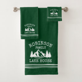 Familienname Lake House Trees Forest Green Badhandtuch Set