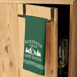 Familienname Lake House Trees Forest Green Geschirrtuch