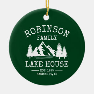 Familienname Lake House Trees Forest Green Keramik Ornament