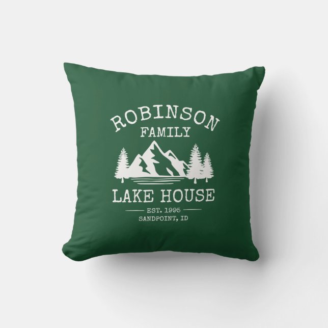 Familienname Lake House Trees Forest Green Kissen (Vorderseite)