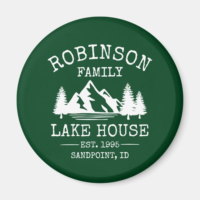 Familienname Lake House Trees Forest Green Magnet (Vorne)
