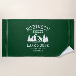 Familienname Lake House Trees Forest Green White Strandtuch