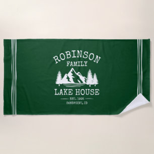 Familienname Lake House Trees Forest Green White Strandtuch