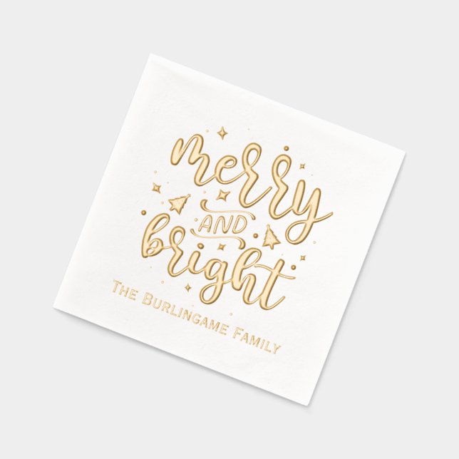 Familienname "Merry and Bright Typography" Servietten Mit Folie (Links)