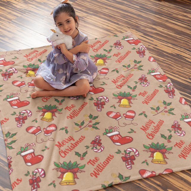 Familienname Merry Christmas Pattern Sherpadecke (Von Creator hochgeladen)