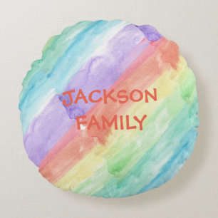 Familienname mit Wasserfarbmuster Rundes Kissen