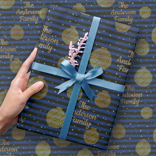 Familienname Moderne Navy Black Gold Weihnachten Geschenkpapier