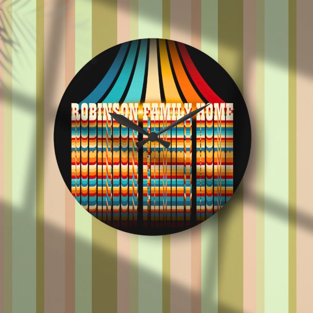 Familienname Moderner Vintager Retro-Stil Große Wanduhr (Von Creator hochgeladen)