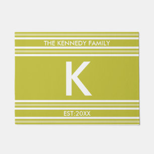 Familienname Monogramm Initial Grün Weiß Streifen Fußmatte