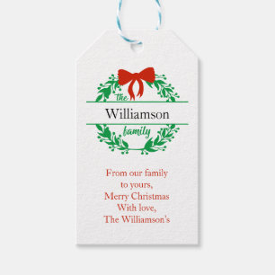 Familienname Monogramm Rot Grün Weihnachten Geschenkanhänger