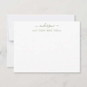 Familienname Moss Green Script-Kalligrafie Mitteilungskarte