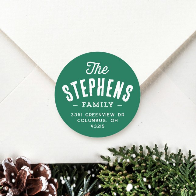 Familienname niedlicher grüner Urlaub Rücksendeadr Runder Aufkleber (Von Creator hochgeladen)