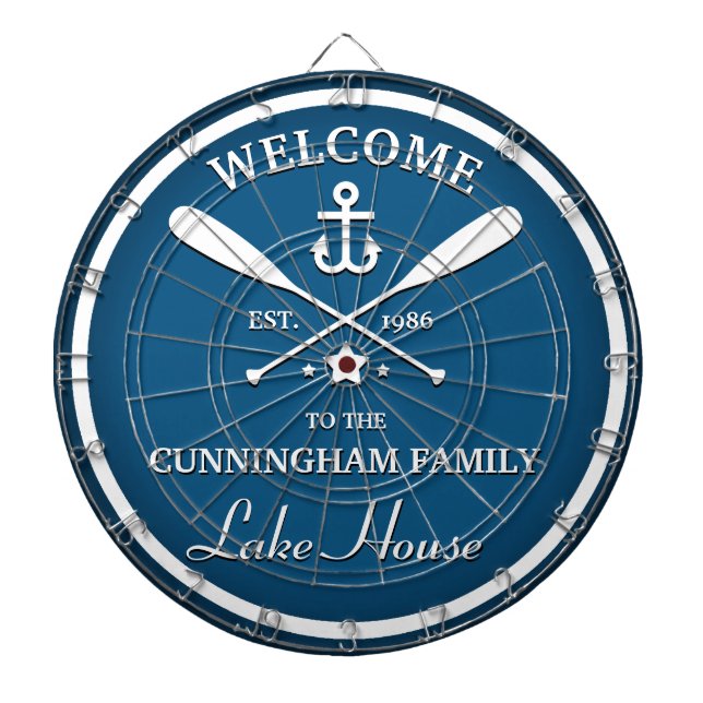 Familienname | Oars und Anchor Custom Blue Dartscheibe (vorne)