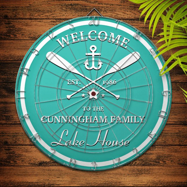 Familienname | Oars und Anker Custom Aqua Blue Dartscheibe (Von Creator hochgeladen)