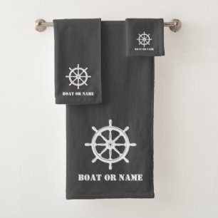 Familienname oder Schiff Nautical Ship Wheel Helm Badhandtuch Set