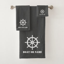 Familienname oder Schiffsrad Helm Grau Badhandtuch Set