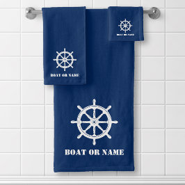 Familienname oder Schiffsschiff Schiff Helm Navy Badhandtuch Set